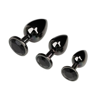This is an image of the medium plug from the Gunmetal Cute Rainbow-Colored Jewel Metal 3pcs Anal Training Set, measuring 2.75 inches in length and 1.34 inches in width.
