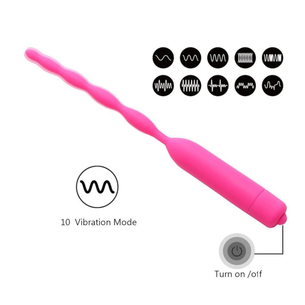 This is an image of Hot Pink Vibrating Urethral Plug providing waves of pleasure and satisfaction.