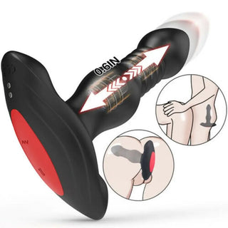 Thrusting Anal Plug with sleek black design and medium size suitable for both beginners and experienced players.