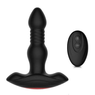 Thrusting Anal Plug with wireless remote and bluetooth app functionality for interactive sessions.