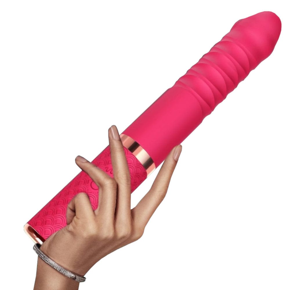 Presenting an image of Enchanted Wand Pumping Thrusting Dildo Vibe, with a telescopic feature for a realistic and intimate experience.