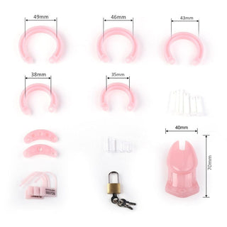Featuring an image of a pink chastity device, crafted for comfort and safety in mind.