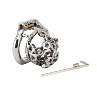 What you see is an image of a silver Penis Ring, intricately designed with a length of 2.01 inches and a width of 1.26 inches.