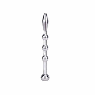 This is an image of a stainless steel beaded penis plug offering a unique texture for added thrill.
