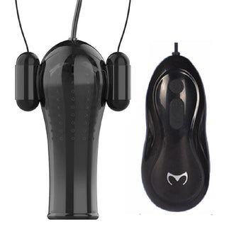 Check out an image of Blowjob Sensitivity Therapy Thrusting Hands Free Stroker Male Masturbation Toy with textured sleeve and dual vibrators.