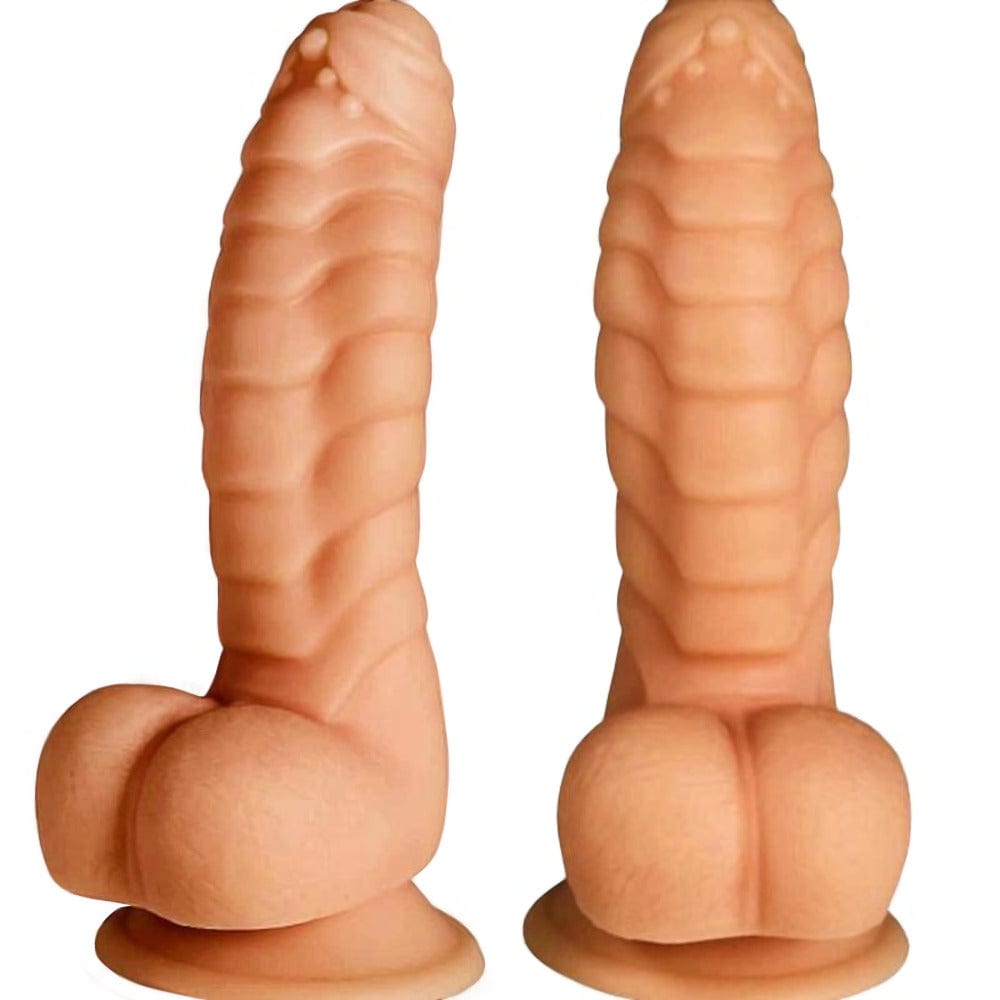 Feast your eyes on an image of Dinosaur Dragon 7 Huge Thick Monster Silicone Animal Dildo For Women with bumps on the frenulum for added stimulation.
