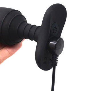 Displaying an image of Shock And Awe Anal Vibrator Remote in black color with smartly designed dimensions.
