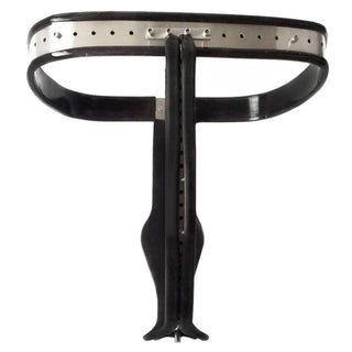 Displaying an image of Total Submission Female Chastity Belt with buckle lock and padlock