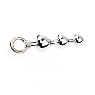 You are looking at an image of Triple Orbs of Pleasure Steel Anal Beads showcasing unique girth and polished surface.