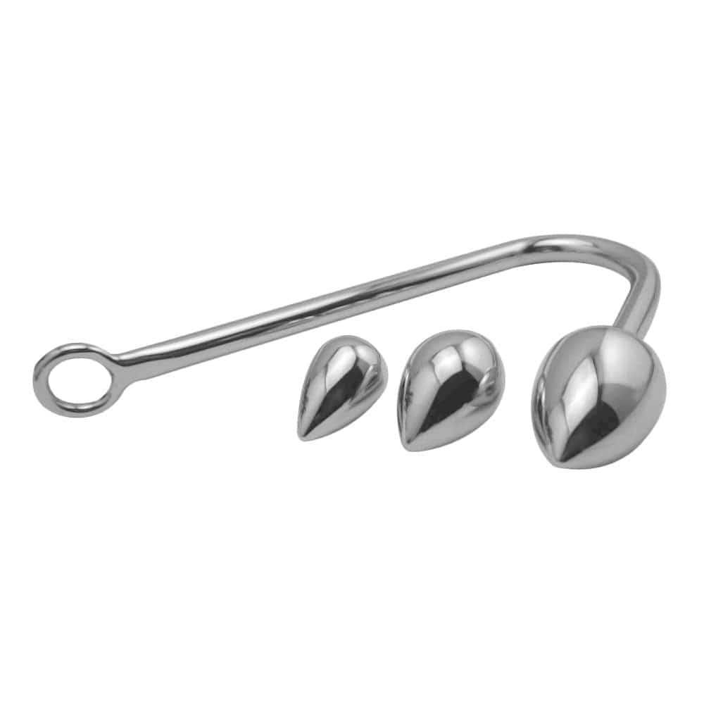 Displaying an image of Metal Anal Hook With 3 Bead Sizes, combining anal hook thrill with plug fullness.