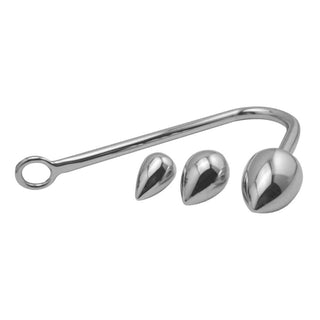 Displaying an image of Metal Anal Hook With 3 Bead Sizes, combining anal hook thrill with plug fullness.