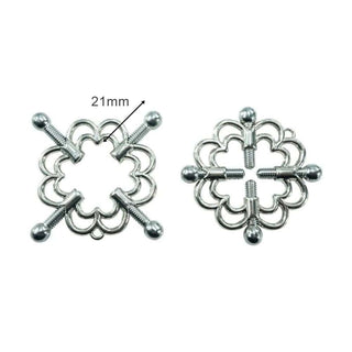Feast your eyes on an image of Floral Pattern Nipple Ring Cuffs - sleek silver clamps with cool and smooth texture.