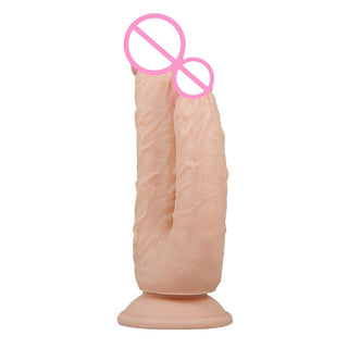 Double Penetration Dildo With Suction Cup featuring realistic veiny shafts for enhanced sensation.