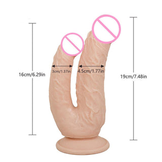 Double Penetration Dildo With Suction Cup designed for hands-free pleasure with a strong suction cup.