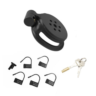 Black Out Flat Small Inverted Cock Cage shipped with snap rings, lock, and keys.