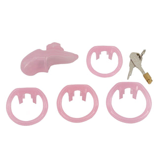This is an image of the small pink silicone chastity cage Holy Trainer V3 specifications.