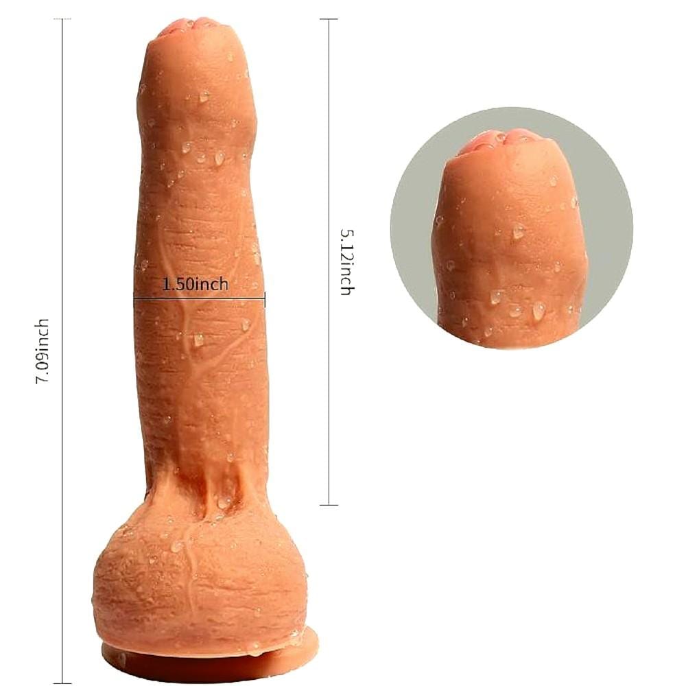 An image displaying the detailed features of the Uncircumcised 7 Inch Dildo With Testicles and Suction Cup, promoting a lifelike and pleasurable experience.