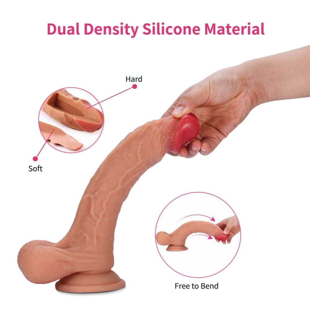 An image displaying the silicone material of the Happiness Provider 8 Inch Suction Cup Toy With Testicles, easy to clean and maintain.