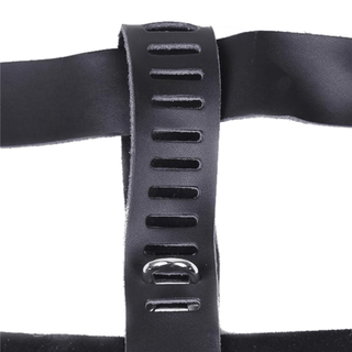 Explore the adjustable waistline and leg strap measurements of this Erotic Leather Chastity Belt Harness in this image.