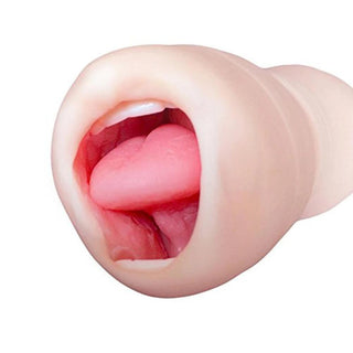 You are looking at an image of Deepthroat Sucker Realistic Male Stroker Blowjob Toy in flesh color made of silicone.