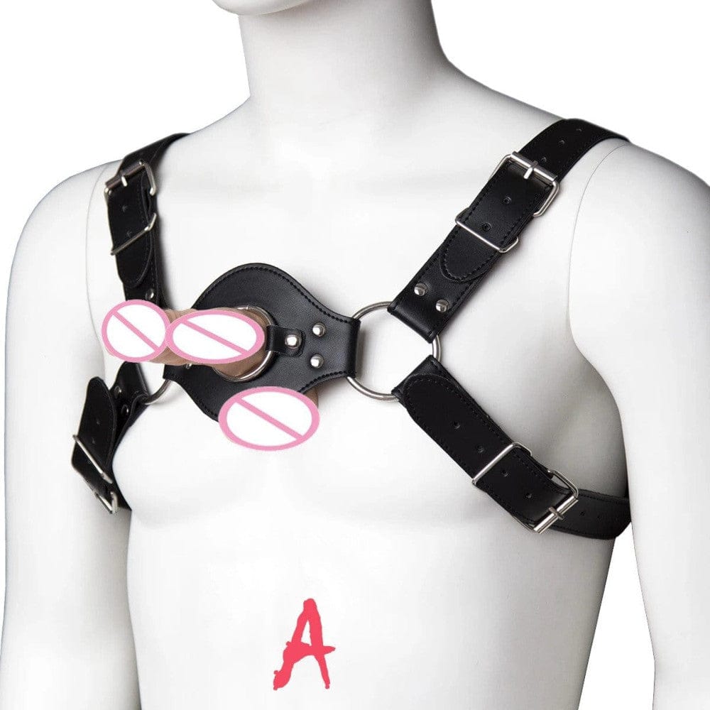 Spicy twist to intimate encounters with chest-level action, an image of Leather Chest Strap Harness.
