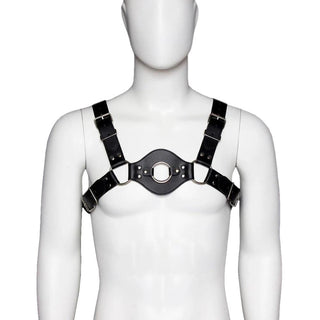 Chest Strap Harness with O-ring and front panel, an image of Leather Chest Strap Harness.