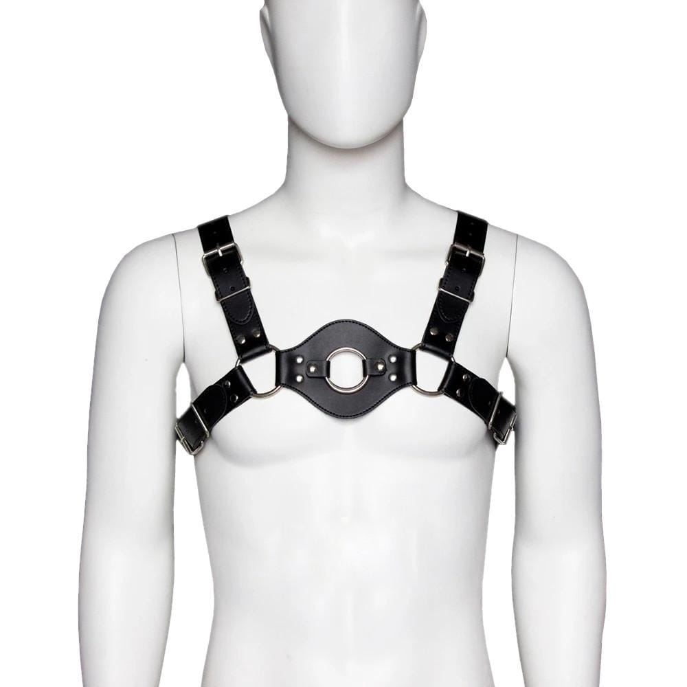Adjustable chest strap with O-ring, an image of Leather Chest Strap Harness.