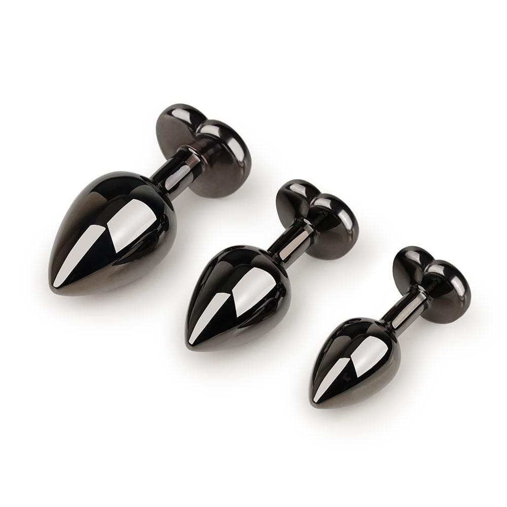 Metal anal plugs in varying sizes with polished surface for a frictionless experience.