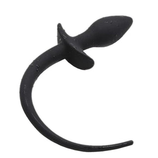 In the photograph, you can see an image of Classic Black Silicone Dog Tail Plug 11 Inches Long with teardrop-shaped head and flared base for role-play adventures.