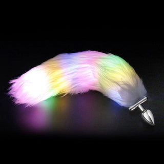Stainless Steel LED Cat Fox Tail Plug with LED light pulsating in sync with intimate rhythm.