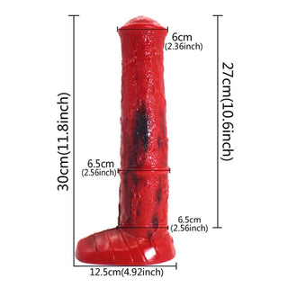 Image of Ferocious Red Animal Knotted Sex Toy - A whale dildo in vibrant red and black, 9.25 inches total length with 8.07 inches insertable length.