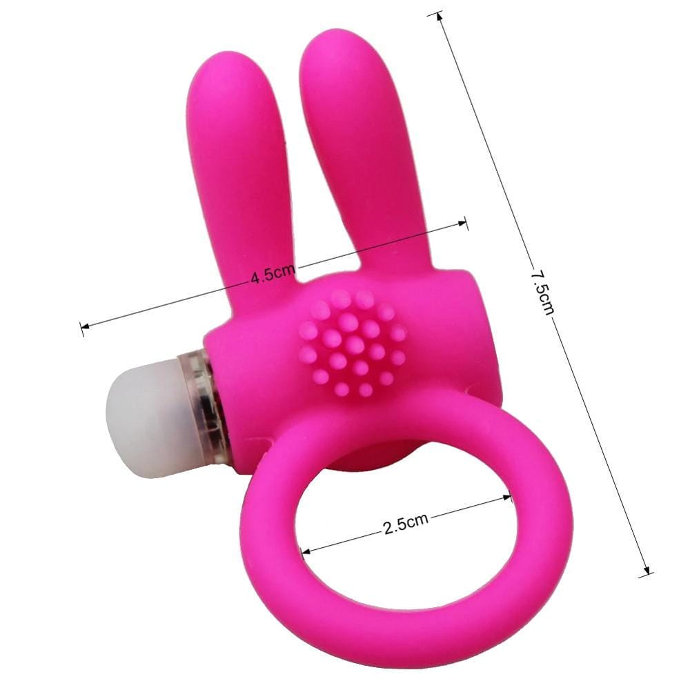 Check out an image of Stylish Vibrating Bunny Cock Ring in action with the vibrator button being pushed for pleasure.