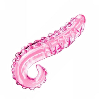 Pink Octopus Glass Dildo Tentacle Spiked Wand product image showing ribbed and studded texture along the shaft.