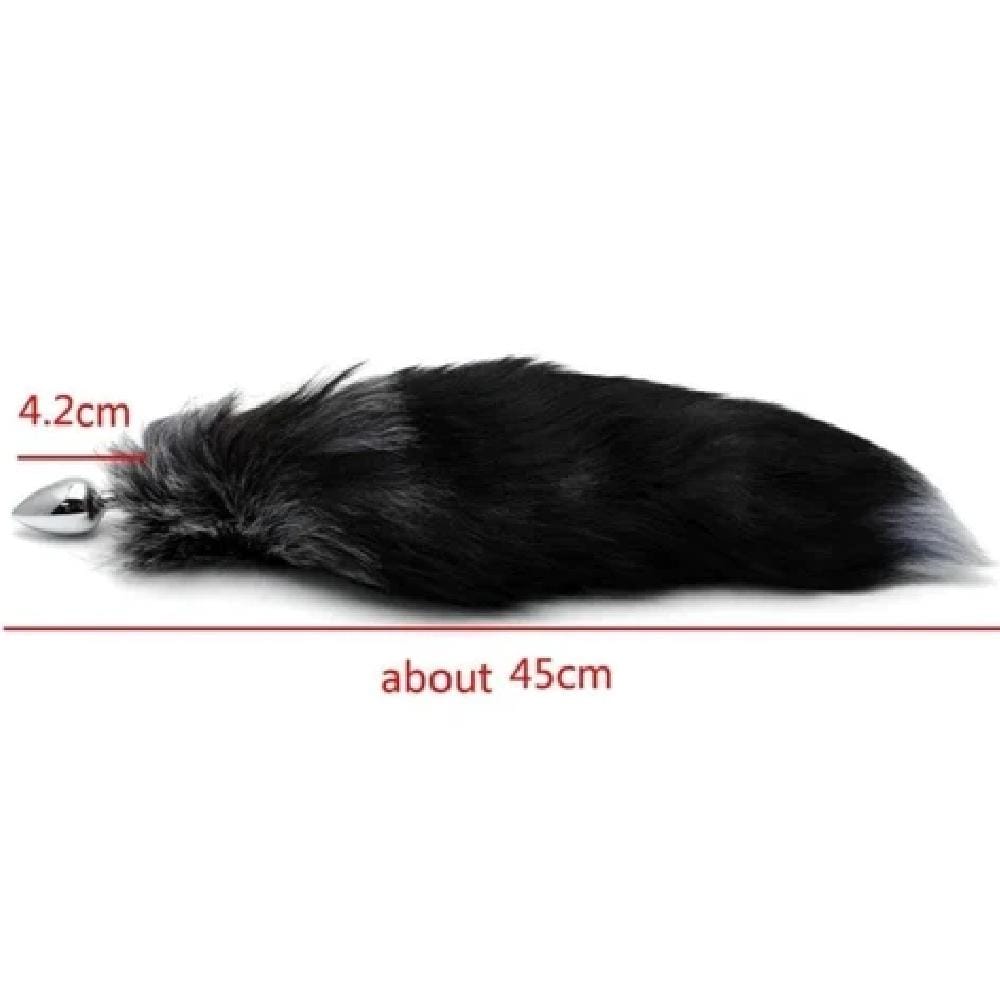 An image displaying the sleek and tapered form of the Foxy Gray Ash Fox Tail 17 Inches Long Plug, designed for a smooth insertion.