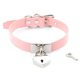 In the photograph, you can see an image of Trendy Heartsy Female Locking Collar BDSM Leather Slave in White and Silver color