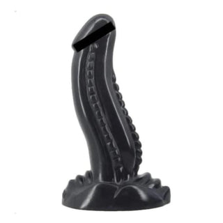 Displaying an image of Huge Badass Sucker Dragon Animal Dildo Male in black PVC material with ribbed texture for intense stimulation.