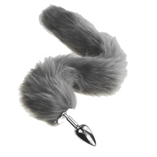 Furry Gray Cat Tail Plug 16" Long