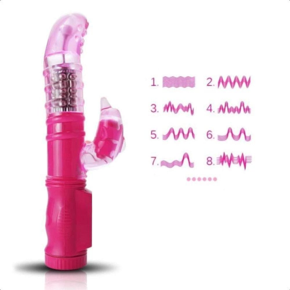 A detailed image of the dolphin-shaped clitoris massager on the Vigorous 12-Speed Rotating Rabbit Vibrator