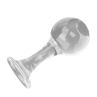 In the photograph, you can see an image of Ball and Stem Glass Butt Plug Large Toy 5.04 inches in length and 2.36 inches in width.