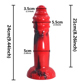Image of Ferocious Red Animal Knotted Sex Toy - A wolf dildo in vibrant red and black, 8.6 inches total length with 7.48 inches insertable length.