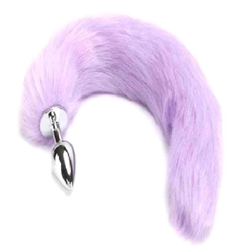 This is an image of Flirty Fox Tail Cat Tail 16 Inches Long Plug in magenta color with a playful faux fur tail.