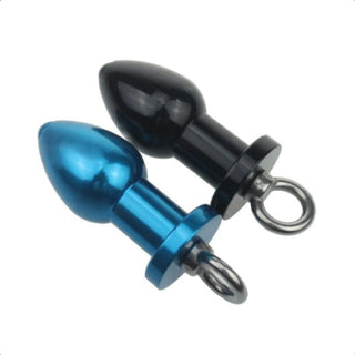 A metal plug designed for intimate play, featuring a hollow center in the base.