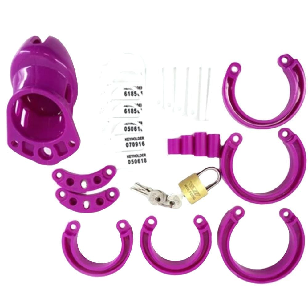 In the photograph, you can see an image of Lady Pecker Plastic Device designed for a comfortable and secure fit with varying cage and ring dimensions.