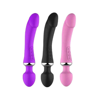 This is an image of Double-Ended Large Massager Vibrator in black, pink, purple, and red colors.