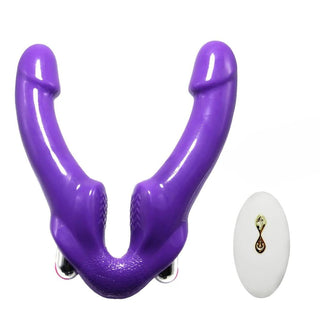 Check out an image of Ultimate Lesbian Fun Strapless Strap On 5 Inch Dildo in vibrant purple color.