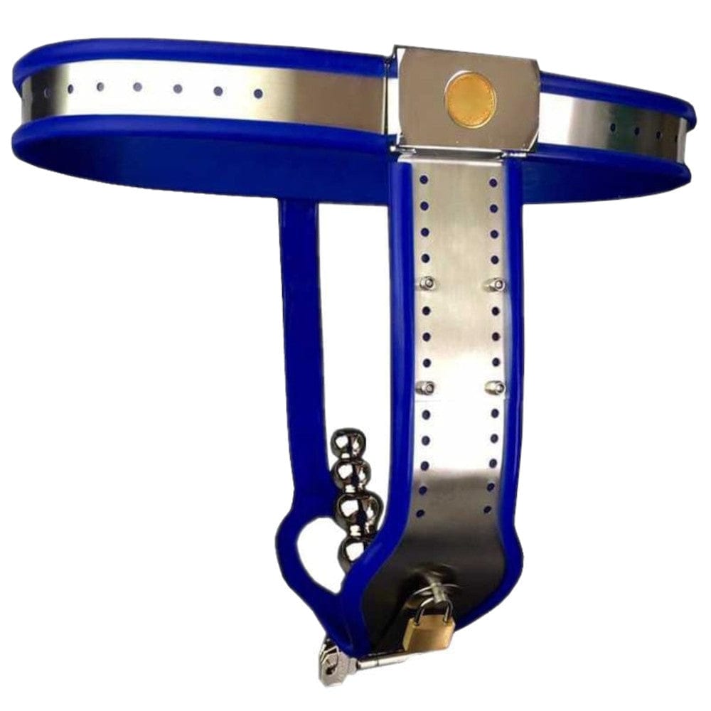 Displaying an image of Locked and Loaded Belt in white color with stainless steel crotch plate and adjustable waistline.