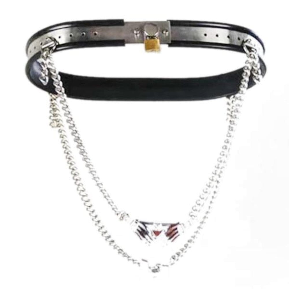 Chains of Abstinence Belt made of stainless steel and silicone with a comfortable rubber-lined waistband.