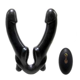 Displaying an image of Ultimate Lesbian Fun Strapless Strap On 5 Inch Dildo showcasing its ten vibration modes.