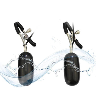 Take a look at an image of Sensation Overload Vibrating Clamps displaying the different colors available - black and silver.