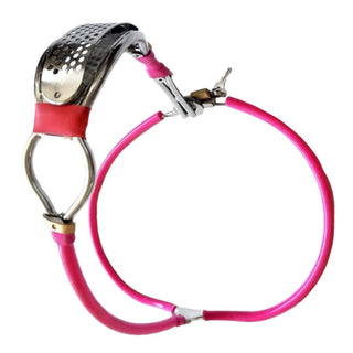 This is an image of Backdoor Entry Female Chastity Belt in pink color with silicone belt for waistlines 43.31 - 47.24.